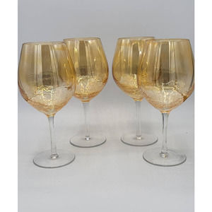 ☆ Set of four Vintage Pier One Amber Luster Crackle  White Wine Goblets